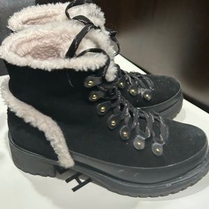 Tory Burch  Sherling suede winter combat boots